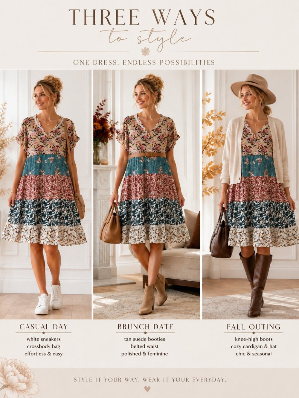 Grace & Lace Floral Patchwork Tiered Dress Boho Cottagecore | Size Medium - Picture 4 of 11
